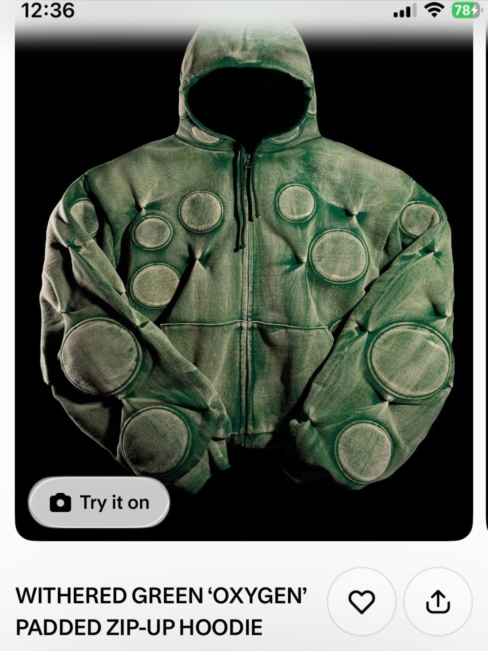 Withered Green Padded Zip-Up Hoodie - Men